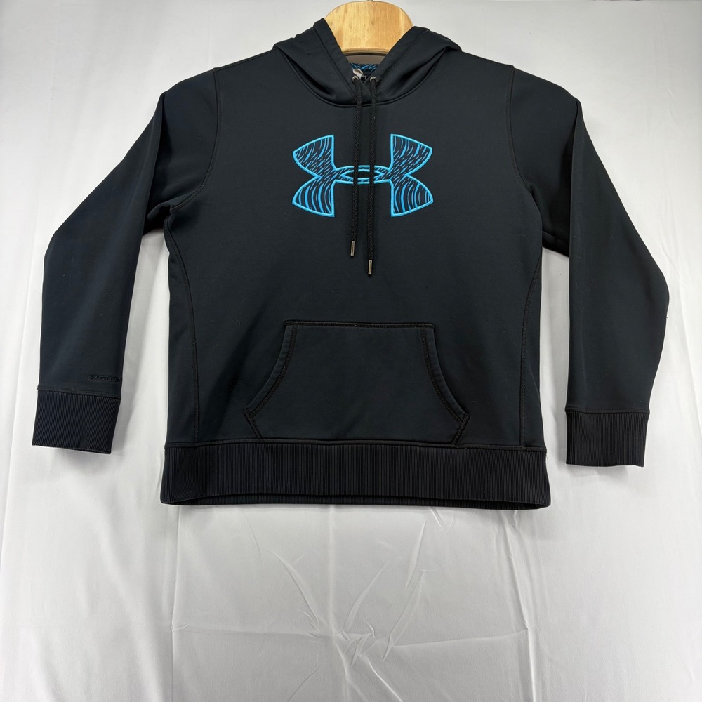 Under Armour Storm1 Hoodie Mens Large Black Blue Zebra Logo Pullover Sweatshirt